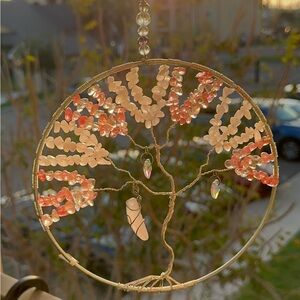 Pink and Clear Gemstone Tree of Life Suncatcher